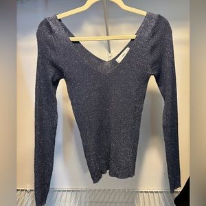 Mango sweater V-neck sparkly blue apres-ski